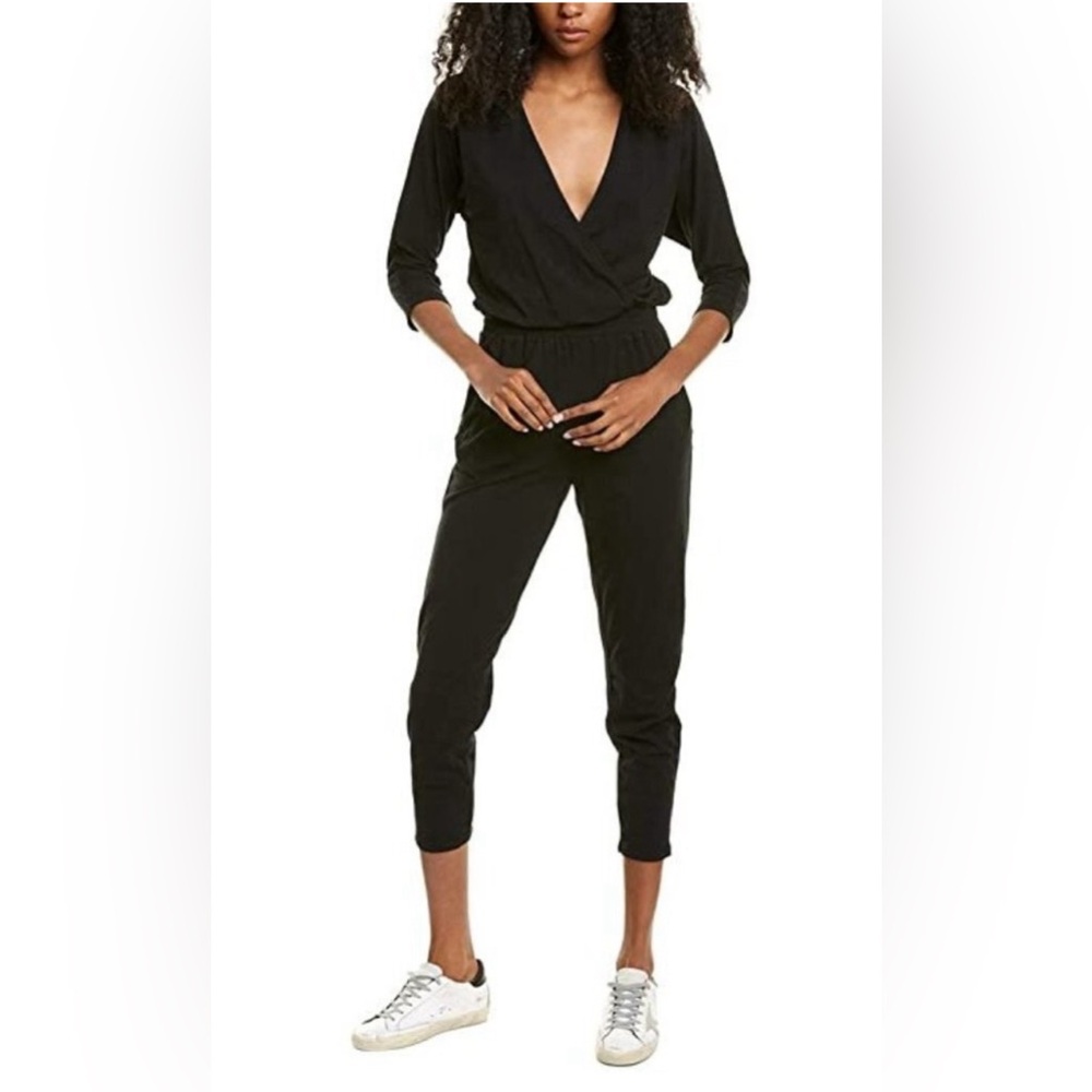 BOBI Revolve Women’s Black Drape Front Size Med Modal Surplice Jumpsuit